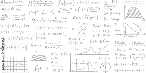 Seamless vector pattern illustration featuring a hand-drawn doodle design of mathematical formulas and physics equations sketched on an old blackboard texture for school and college education