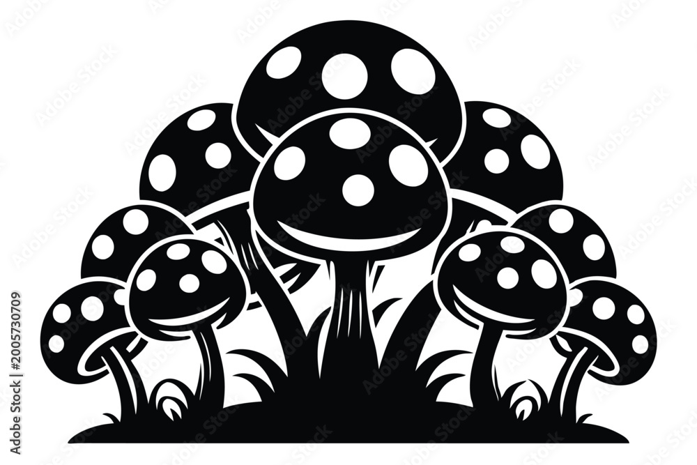 Fototapeta premium mushroom cluster silhouette line art vector illustration