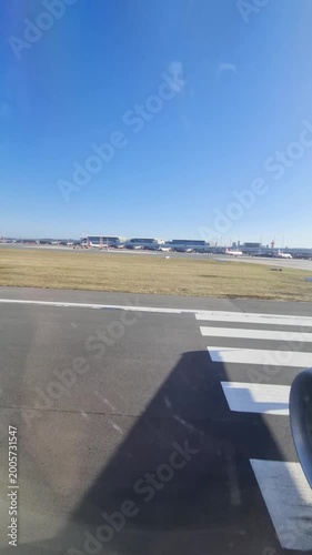 Airplane taking off from Vienna airport runway