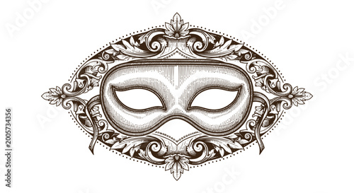 Vintage Engraved Masquerade Mask with Ornate Filigree Detail, Venetian Style