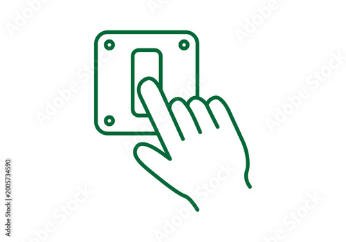 Obraz na plátně Icono de mano presionando un interruptor de luz verde para ahorrar energía y pro