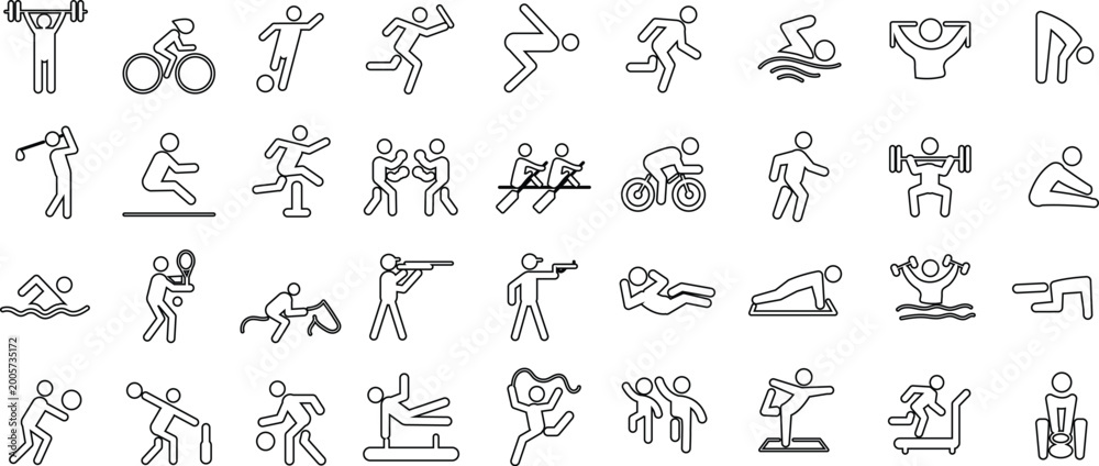 Fototapeta premium Collection of sport icons simple line art for fitness and competition vector 