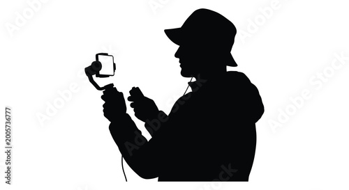 Photos person holding camera stabilizer silhouette high quality professional detailed m