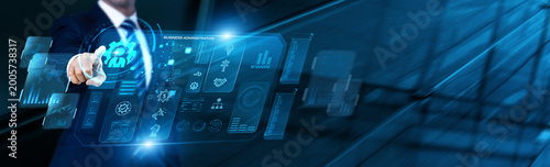 Фотография Operations Manager uses modern digital dashboard for Business administration data analysis, streamlining office workflows, managing resources, and improving overall organizational efficiency