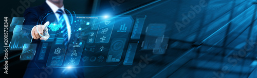 Tableau sur toile Partnership Manager uses modern digital dashboard for Business Cooperation data analysis, tracking joint venture progress, managing shared resources, and strengthening strategic alliances