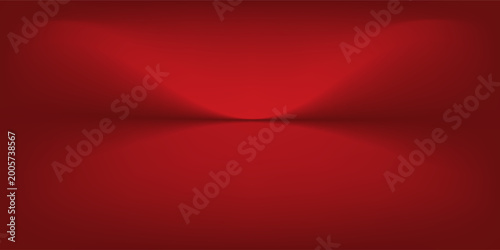 Latar belakang studio merah. Ruang studio limbo podium abstrak. Lantai dinding gradien merah gelap dan pemandangan sorotan.