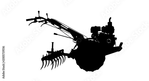 Photos rotary tiller silhouette against white background high quality