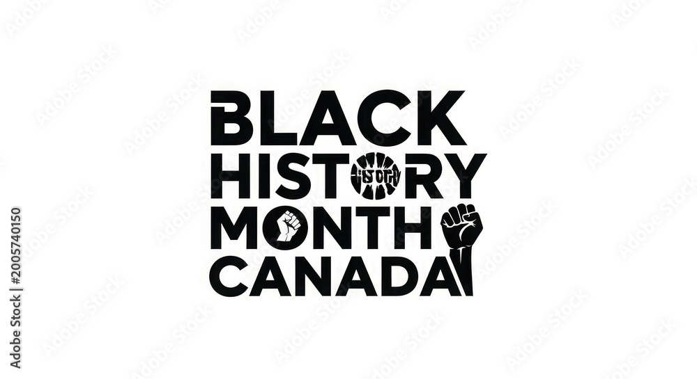 Fototapeta premium Black history month canada logo with raised fist and equality symbol