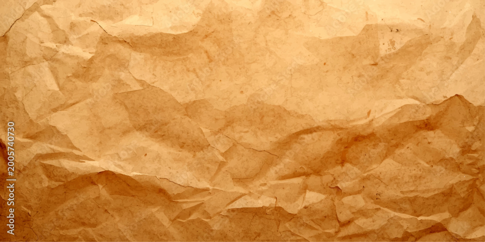 Fototapeta premium A blank wrinkled sheet of old crumpled brown paper texture featuring a rough aged parchment surface with a vintage grunge pattern and creased antique material for a retro design backdrop