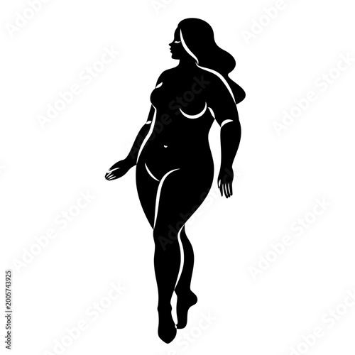 Silhouette of the figure of a slender naked woman. The girl is standing, she is overweight. A lady full of beauty and sexuality. Vector illustration