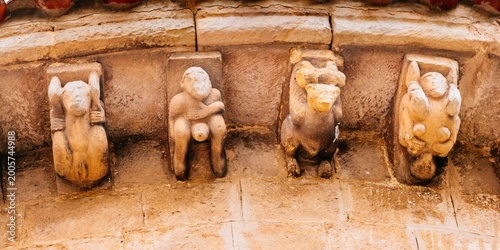 Obraz na plátně Sculptures depict explicit sexual images, which was not unusual in Romanesque Art
