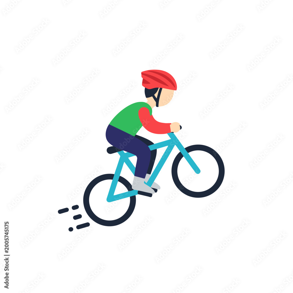 Naklejka premium Cyclist in Helmet Riding Bicycle, Action Sport, Flat Design