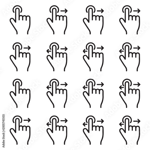 Cuadro en lienzo Set of hand gesture icons showing various touch screen swipe and tap movements f