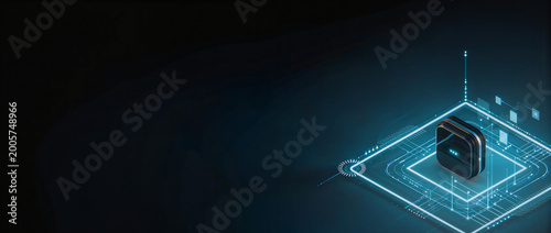 Futuristic IoT Device Platform With Glowing Data Connections