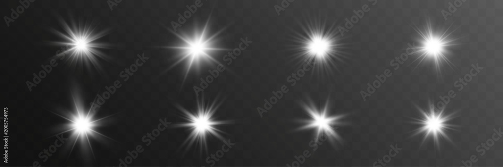 Fototapeta premium white starburst light flare set sparkling glow rays isolated transparent background collection 