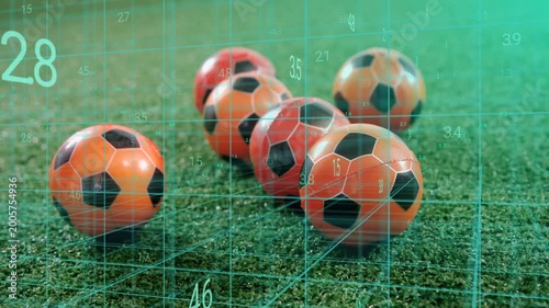 Camera pulling back while front ball rolling left and separating sports analytics grid animating