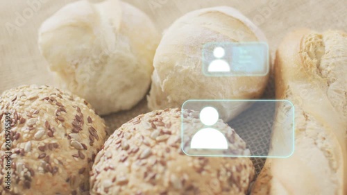 HUD bubbles fading in above bread, sliding upward and stacking to represent social engagement