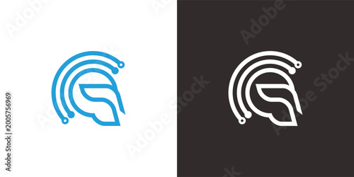 Foto Modern Spartan Helmet Logo Design Futuristic Technology.
