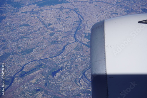 The French capital Paris seen from the air during a flight from Hanover - Germany to Faro, Portugal.