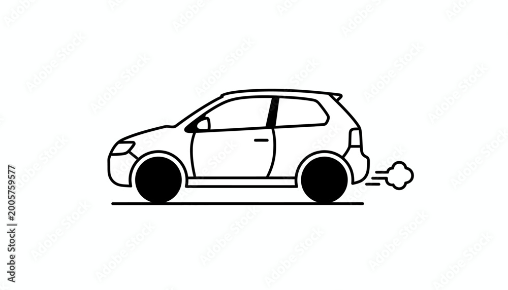 Fototapeta premium Eco friendly car, electric vehicle icon, green transportation, sustainable mobility symbol, black line drawing