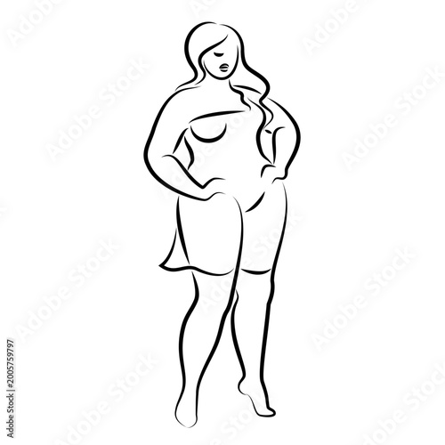 Silhouette figure of a slender woman. The girl is standing. The lady is full of beauty and sexuality. girl is overweight vector illustration