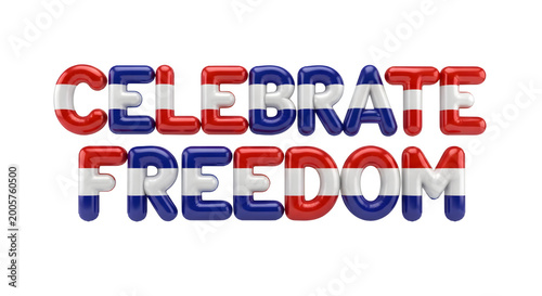 Celebrate freedom patriotic 4th of july typography with american flag colors isolated on transparent background