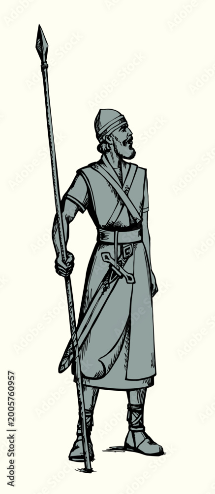Naklejka premium Vector illustration of a man with a spear.
