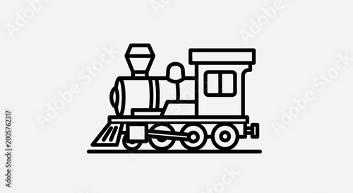 фотографія Vintage steam train, locomotive icon, black line art, transportation symbol, rai