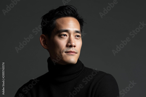 Handsome man with a serious expression in black sweater 