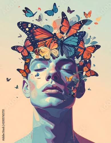 Abstract human face symbolizing mental health and healing