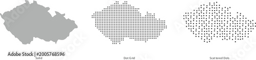 Photos Czech republic map in solid, dot grid, and scattered dots styles for design vect