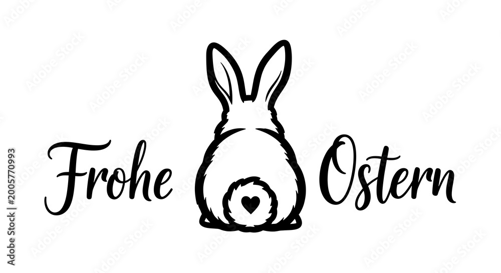 Fototapeta premium Charming easter bunny sketch with heart and german greeting 'frohe ostern'