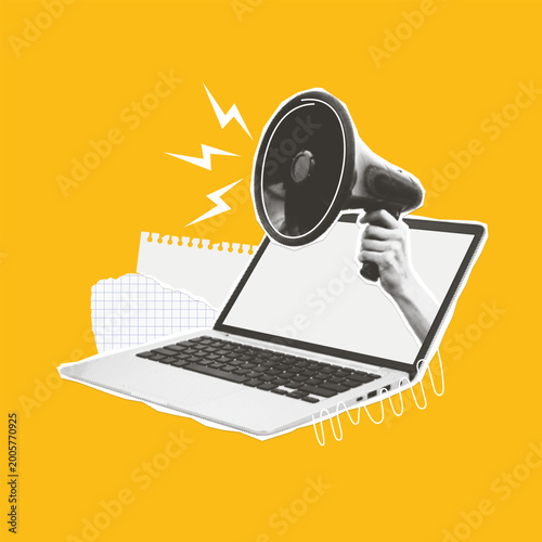 Canvastavla Laptop with loudspeaker collage