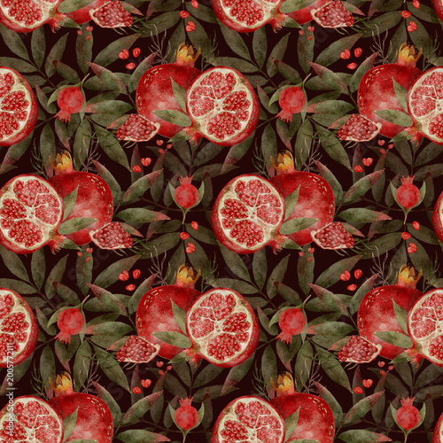 Принти на полотні Sumptuous Watercolor Pattern Illustrating Opulent Garden Scene With Vibrant Reds
