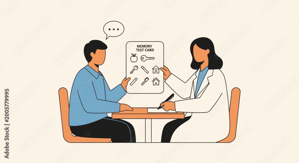 Fototapeta premium Doctor tests patient's memory with visual recall chart, cognitive assessment