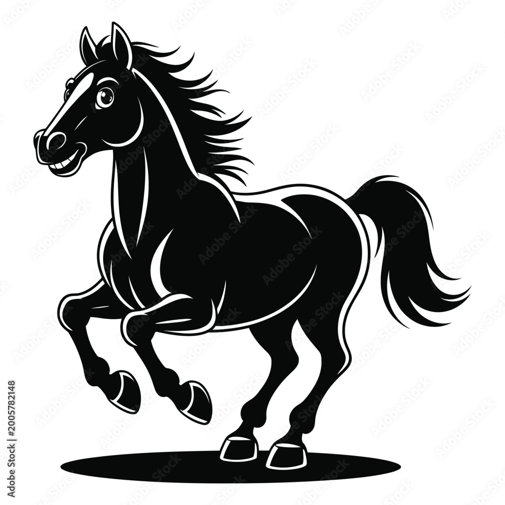 Fototapeta premium Galloping horse illustration in black and white dynamic equine shape silhouette high quality professional