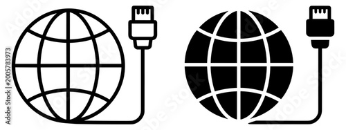 Bild auf Leinwand internet globe icon with ethernet cable symbol isolated on transparent backgroun