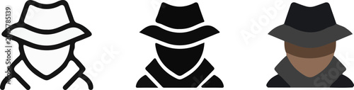 Fotografie three spy incognito detective person icon set in outline solid and colored flat