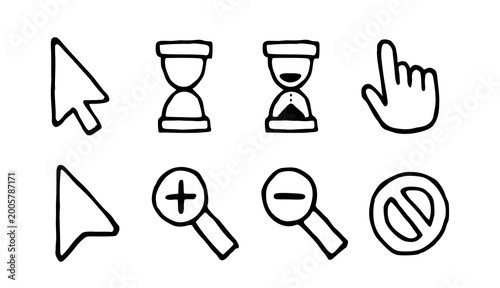 Hand Drawn Cursor pack doodle click icons mouse vector icon