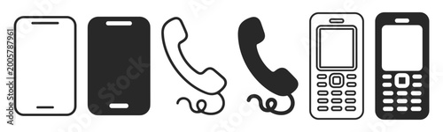 Obraz na płótnie mobile phones and landline telephone handset icons isolated on transparent backg