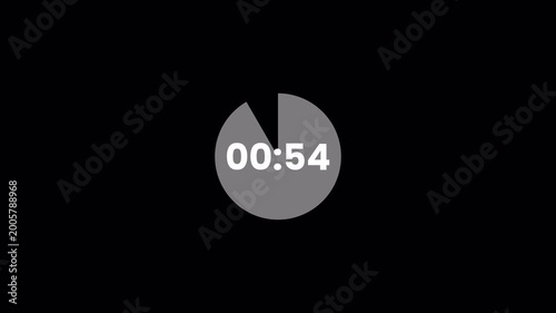 Digital countdown timer animation (60–0 seconds), transparent background, 4K video