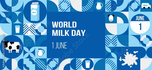 World Milk Day Creative pattern Background with Milk Splash, Dairy Products Illustration. 1st of June.