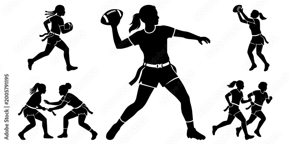 Fototapeta premium Female American Football Player Throwing Silhouette