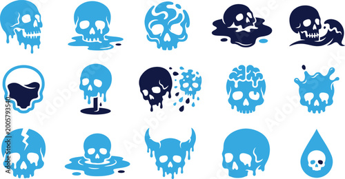 фотографія Melting skull icons set blue and dark blue vector graphics simple design elements for creative projects