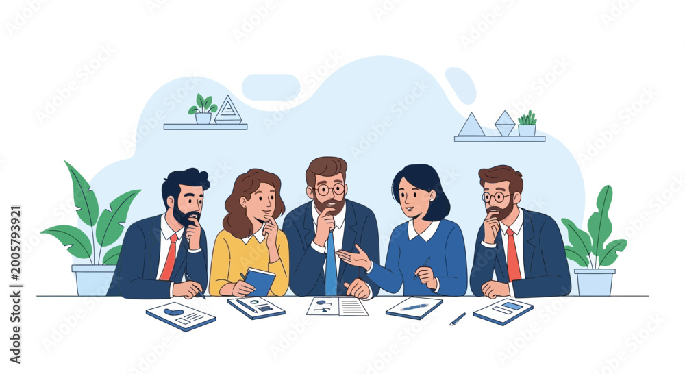 Fototapeta premium Diverse business team collaborating in a modern office meeting, discussing strategy and ideas.