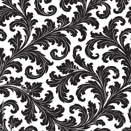Foto Baroque Floral Seamless Pattern Black Vector