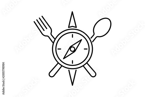 Canvas-taulu Minimalist compass surrounded by fork, knife, and spoon