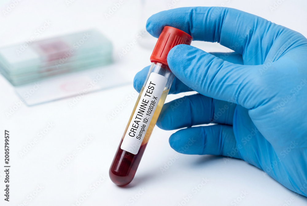 Fototapeta premium Medical professional holding a blood sample for a creatinine kidney function test