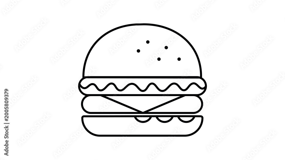 Fototapeta premium Burger Fast Food Line Art Illustration.