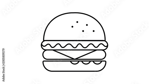 Burger Fast Food Line Art Illustration.